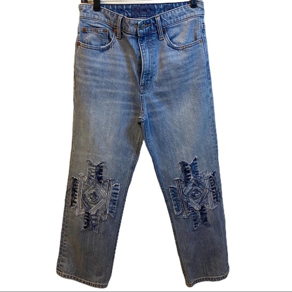 Sold Lucky Brand Patchwork Cropped Jeans Size 6 - Picture 2 of 12